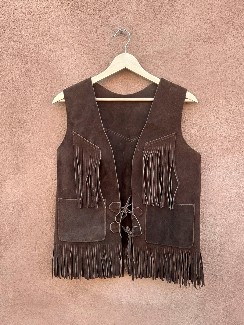 Dark Brown Boho Suede Fringe Vest