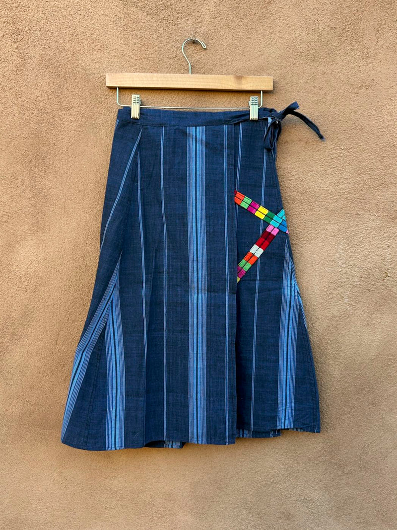 Blue Cotton Guatemala Wrap Skirt with Embroidery