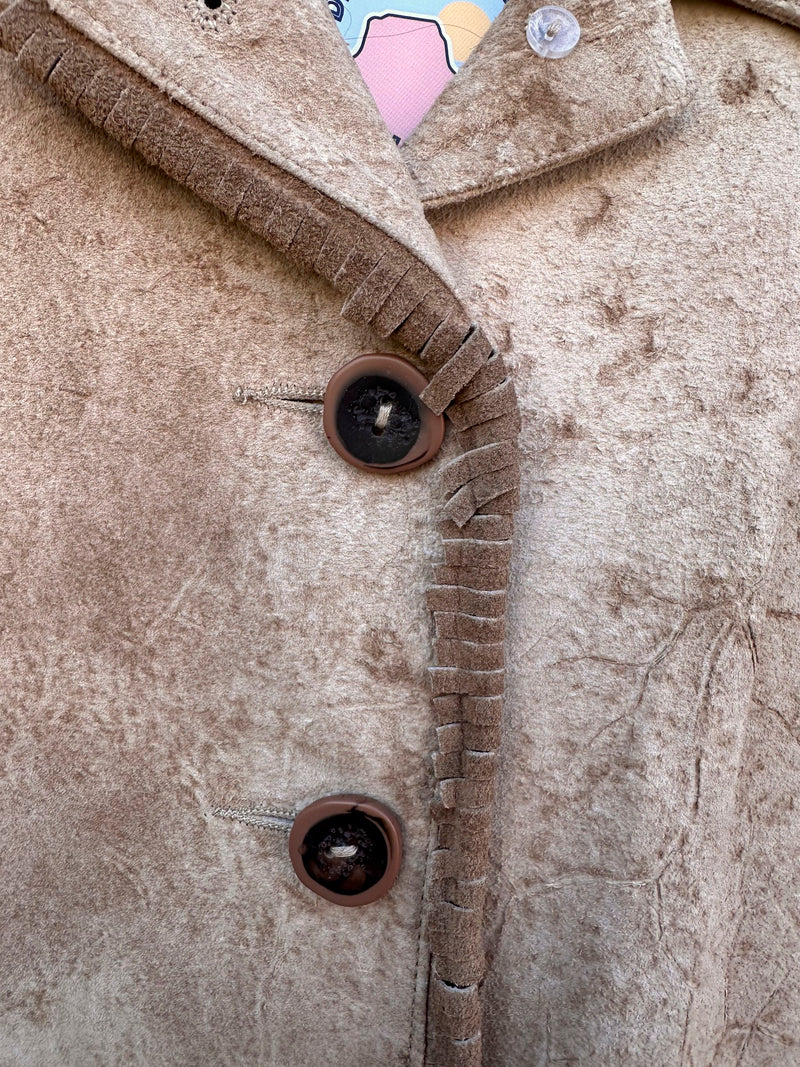 Raw Leather & Curled Fringe Scully Jacket, Antler Buttons