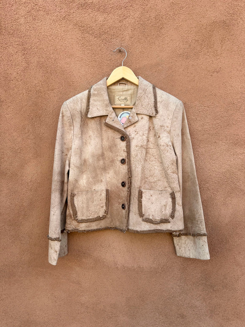 Raw Leather & Curled Fringe Scully Jacket, Antler Buttons