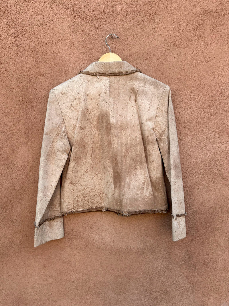 Raw Leather & Curled Fringe Scully Jacket, Antler Buttons