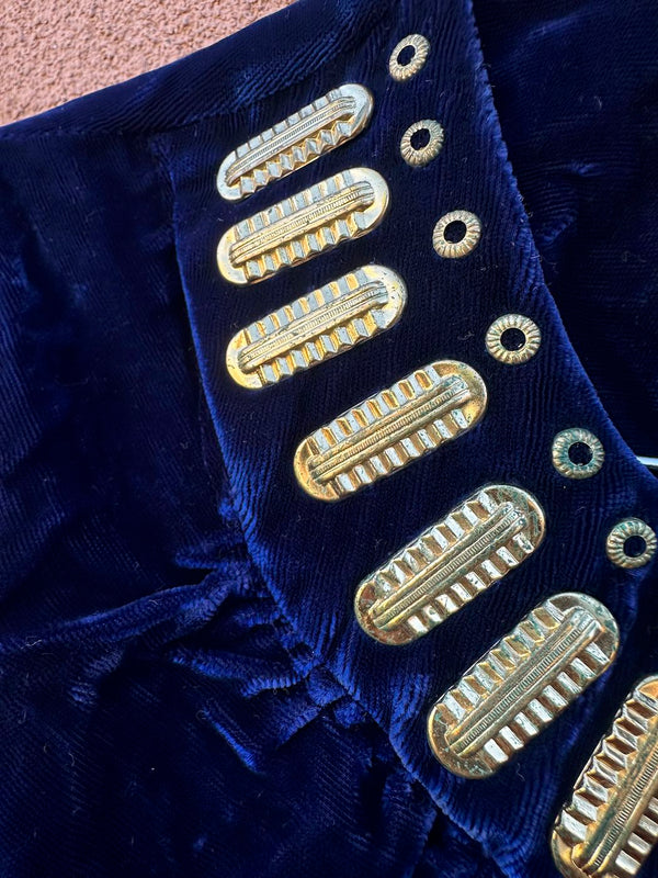 Navy Blue Crushed Velvet Dress with Neck Embellishments