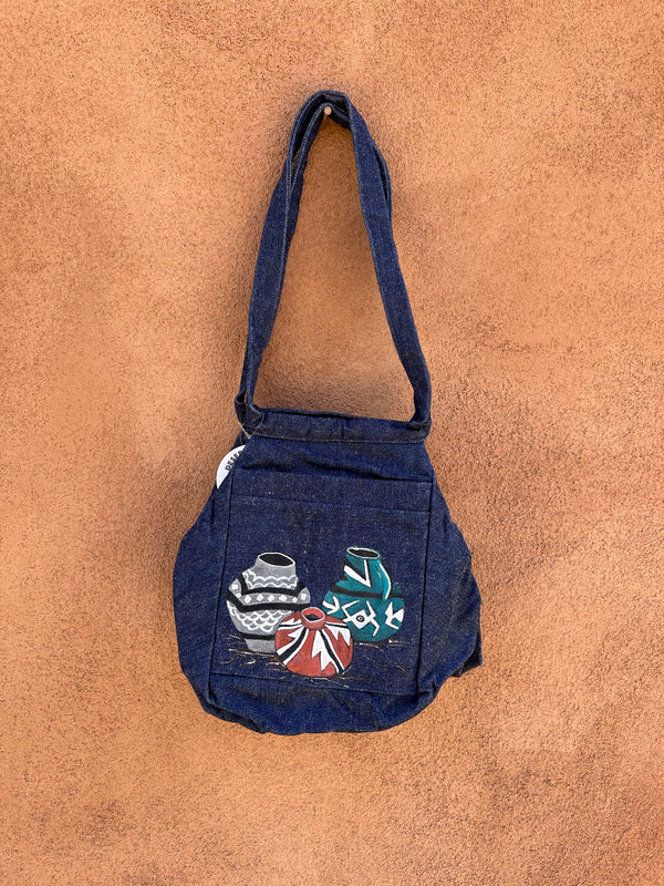 Denim Purse with Hand Painted Pottery