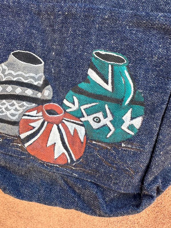 Denim Purse with Hand Painted Pottery