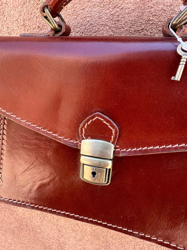 Brown Leather Purse with Key & Lock