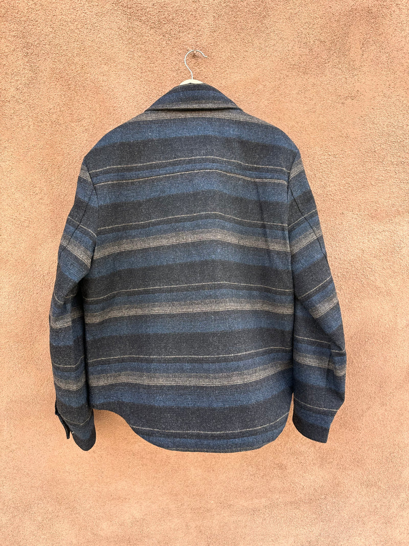 Blue & Tan/Gray Striped Wool Blend Pendleton Jacket