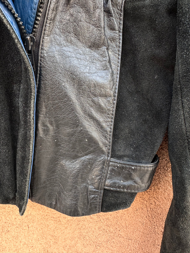 Black Leather/Suede Jacket with Blue Trim - Cropped