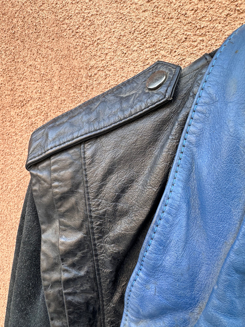 Black Leather/Suede Jacket with Blue Trim - Cropped