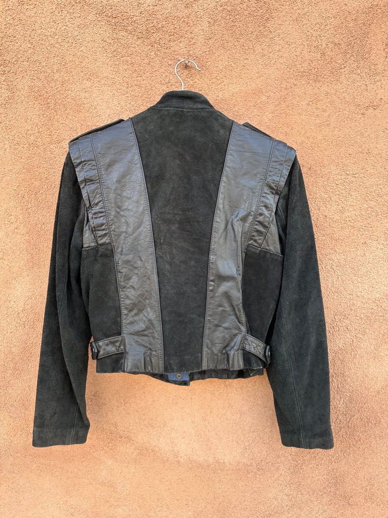 Black Leather/Suede Jacket with Blue Trim - Cropped