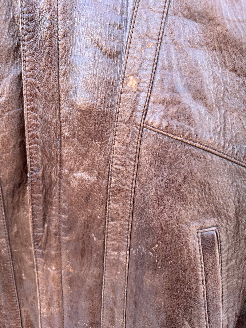 L'Avion Brown Leather Bomber - Size 40 - as is