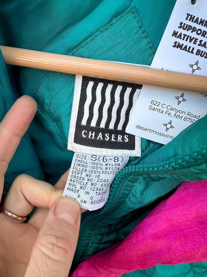 Teal "Weather Chasers" Jacket w/Pink Collar - Small