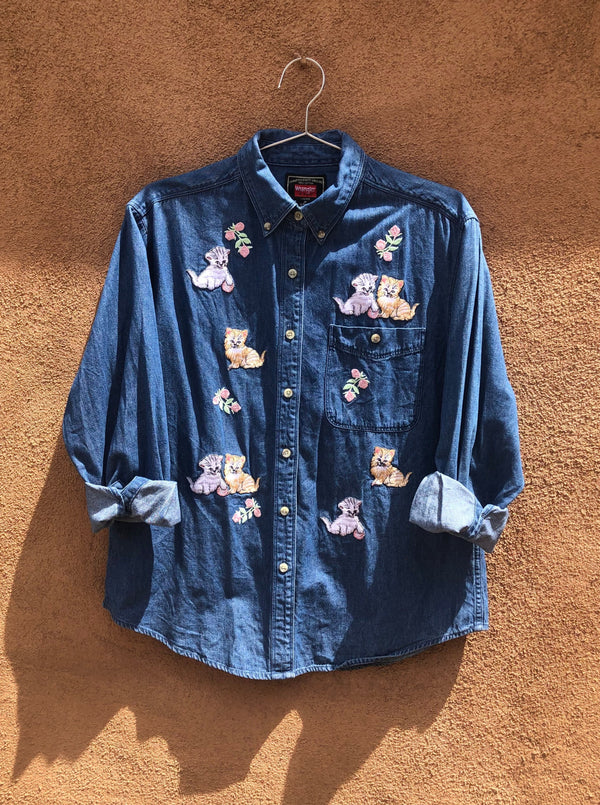 Denim Blouse with Kittens