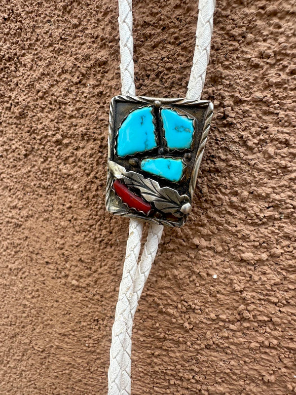 Small Old Pawn Turquoise & Coral Bolo Tie