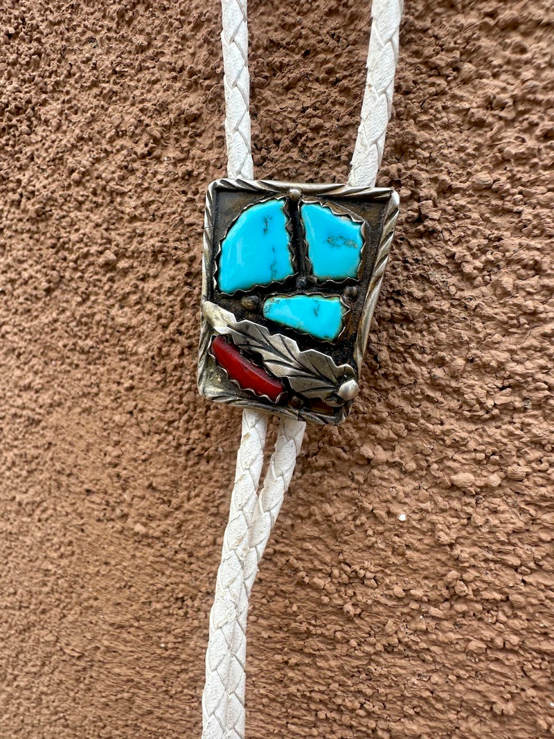 Small Old Pawn Turquoise & Coral Bolo Tie