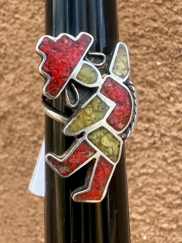 Kachina Dancer Coral Chip Sterling Silver Ring