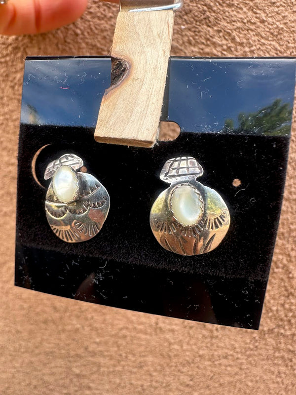 Moonstone Sterling Silver Navajo Pots Earrings