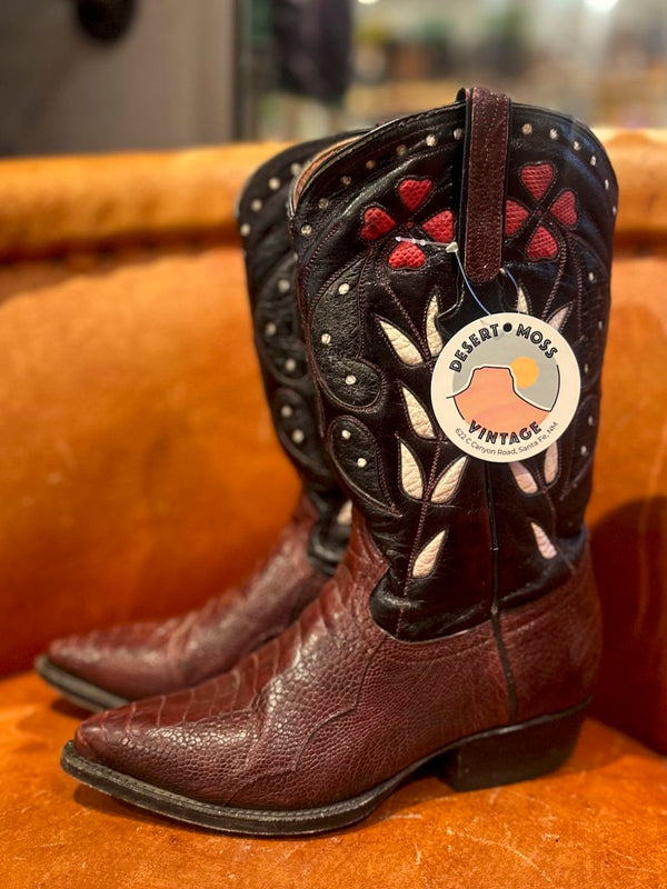 Ostrich Boots with Butterfly and Floral Inlay, 5.5