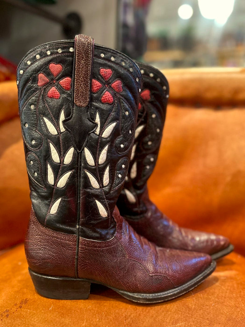 Ostrich Boots with Butterfly and Floral Inlay, 5.5