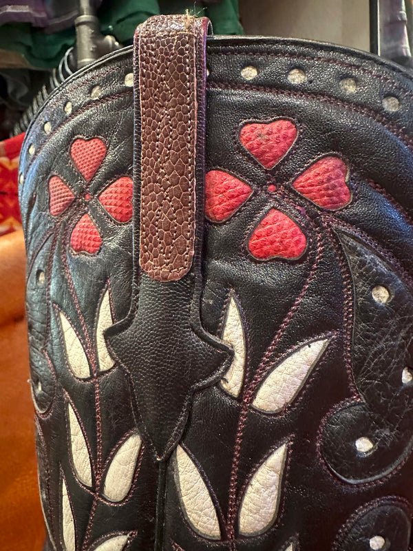 Ostrich Boots with Butterfly and Floral Inlay, 5.5