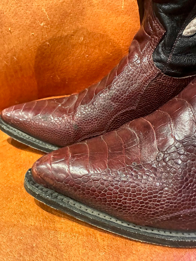 Ostrich Boots with Butterfly and Floral Inlay, 5.5