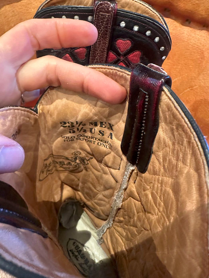 Ostrich Boots with Butterfly and Floral Inlay, 5.5