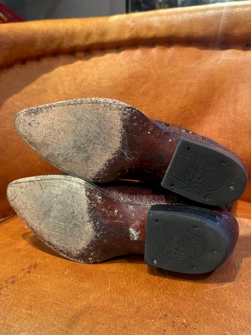 Ostrich Boots with Butterfly and Floral Inlay, 5.5