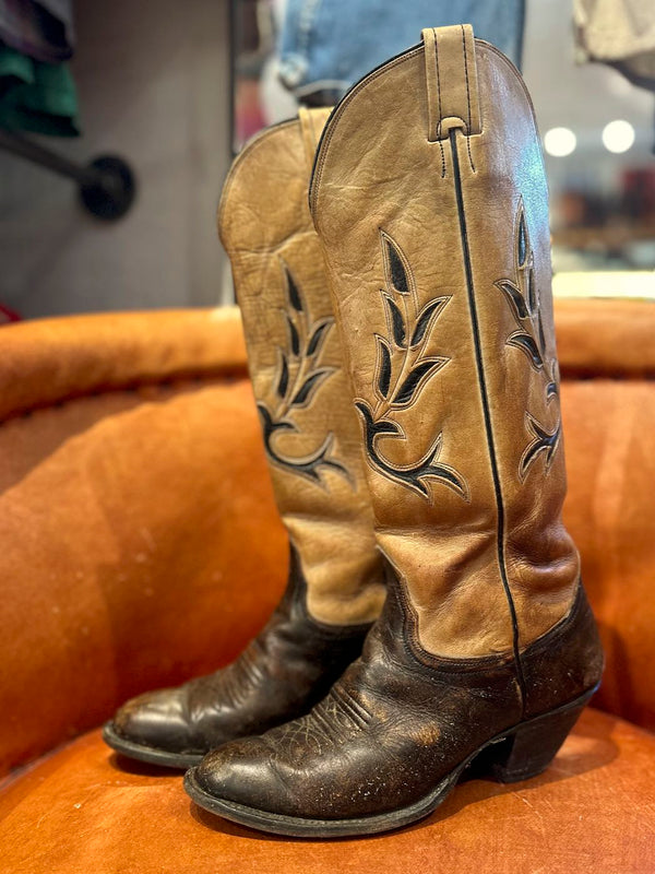 Tall Two Tone Nocona Cowgirl Boots with Inlay, 7B
