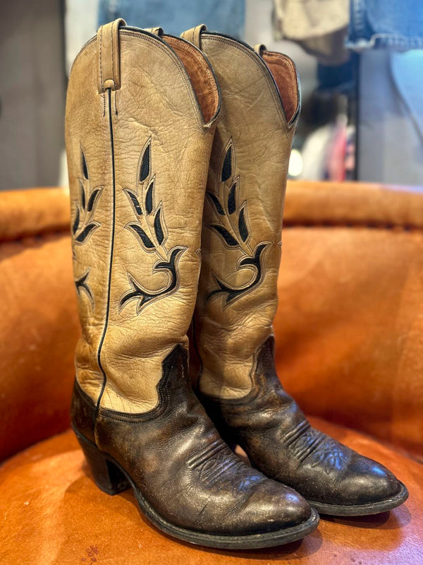 Tall Two Tone Nocona Cowgirl Boots with Inlay, 7B