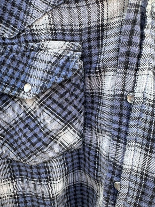 Blue Plaid Pearl Snap Flannel Shirt