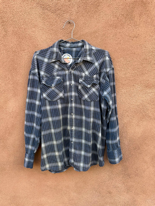 Blue Plaid Pearl Snap Flannel Shirt