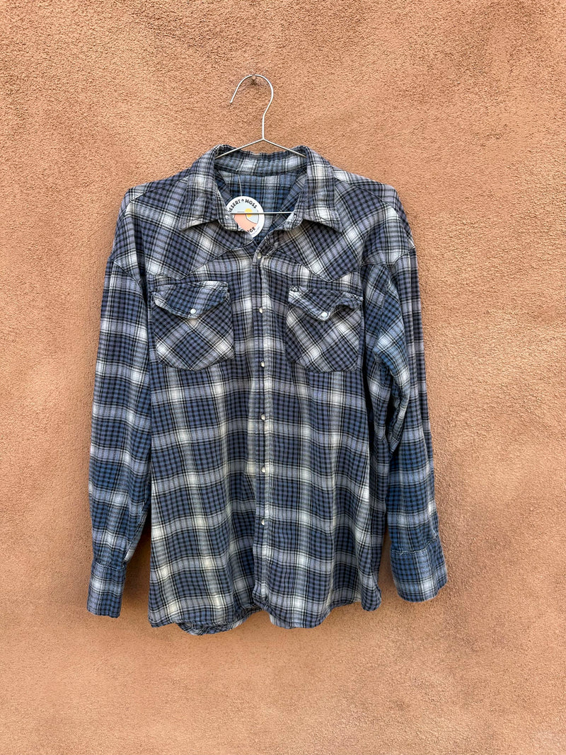 Blue Plaid Pearl Snap Flannel Shirt