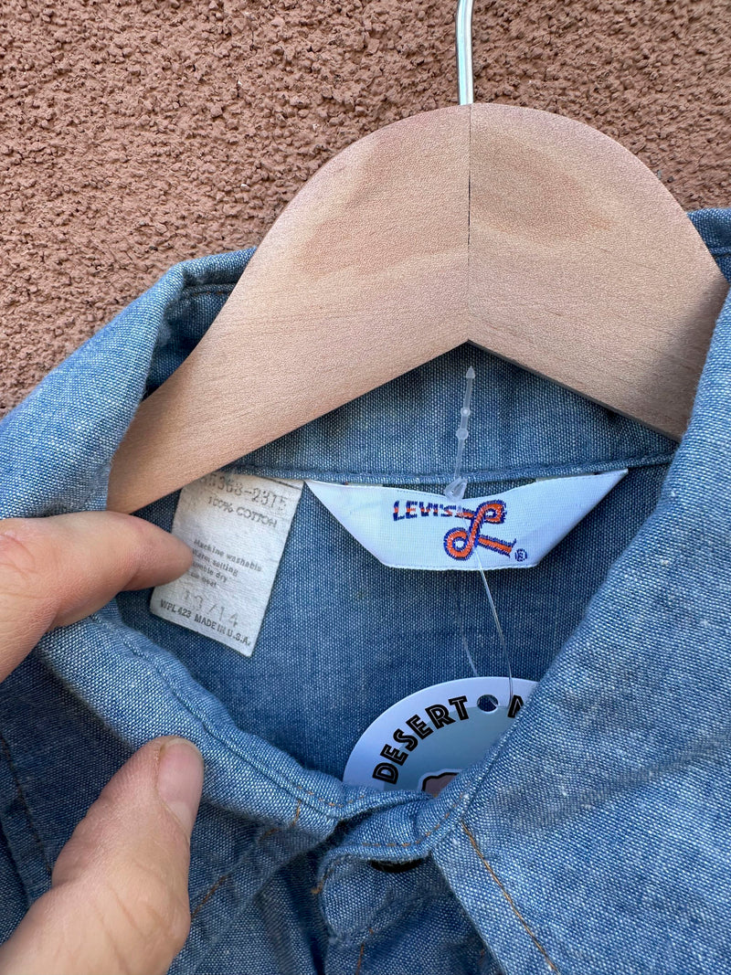 1970's Orange Tab Blue Chambre Levi's Shirt, Made in USA