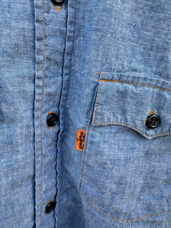 1970's Orange Tab Blue Chambre Levi's Shirt, Made in USA