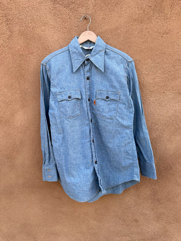 1970's Orange Tab Blue Chambre Levi's Shirt, Made in USA