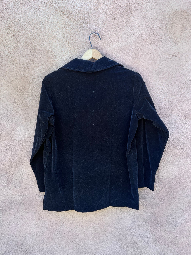 Black Velveteen 1960's Craftwear Blouse with Sterling & Turquoise Buttons