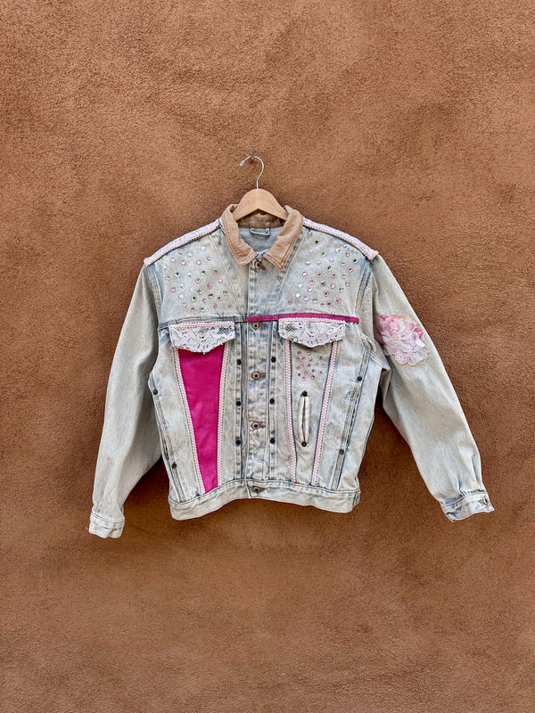 Bedazzled Pink Acid Wash Denim Jacket (on hold)