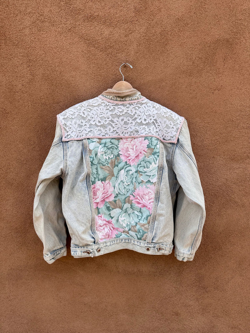 Bedazzled Pink Acid Wash Denim Jacket (on hold)