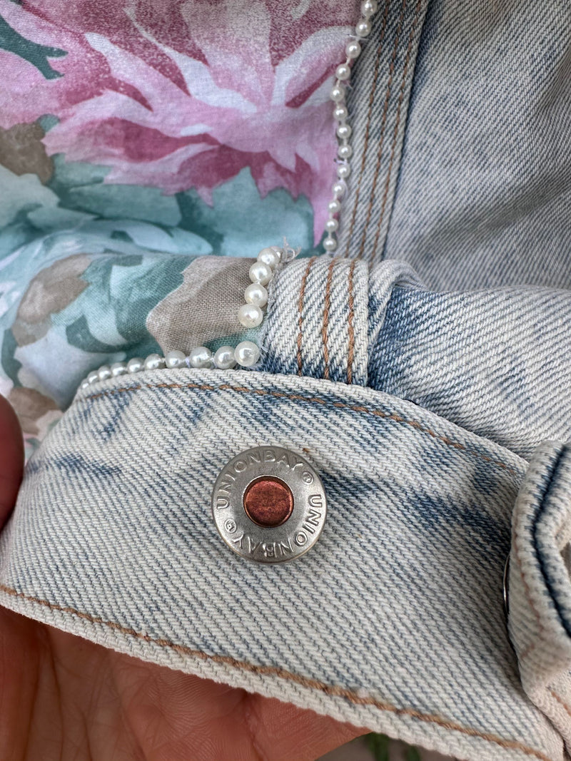 Bedazzled Pink Acid Wash Denim Jacket (on hold)