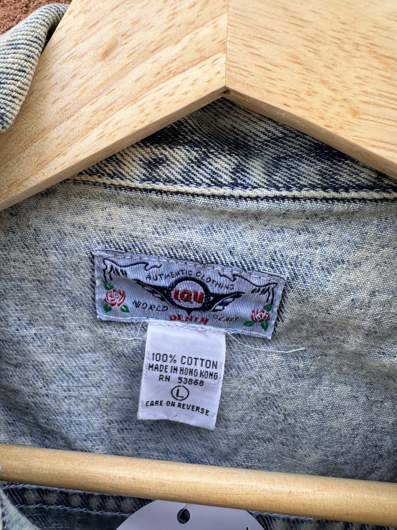IOU Cropped Denim Jacket with Lace, Cotton - as is