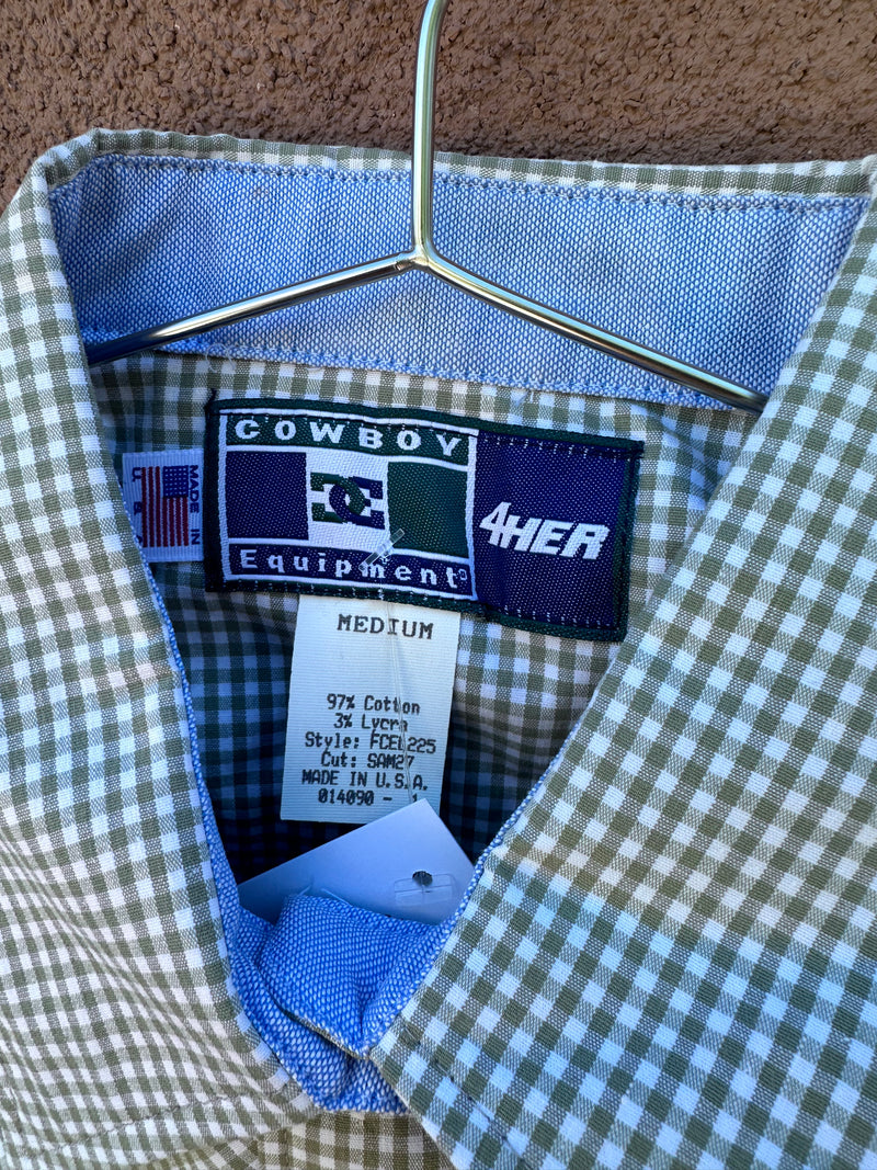 Green & White Gingham Check Western Blouse