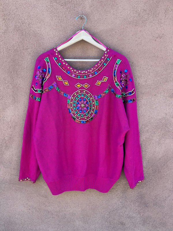 Pink Sweater with Sequins & Beads by Cristina - as is