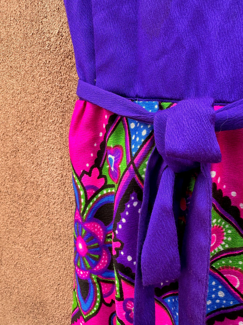 1960's Purple & Pink Floral Sleeveless Hippie Dress