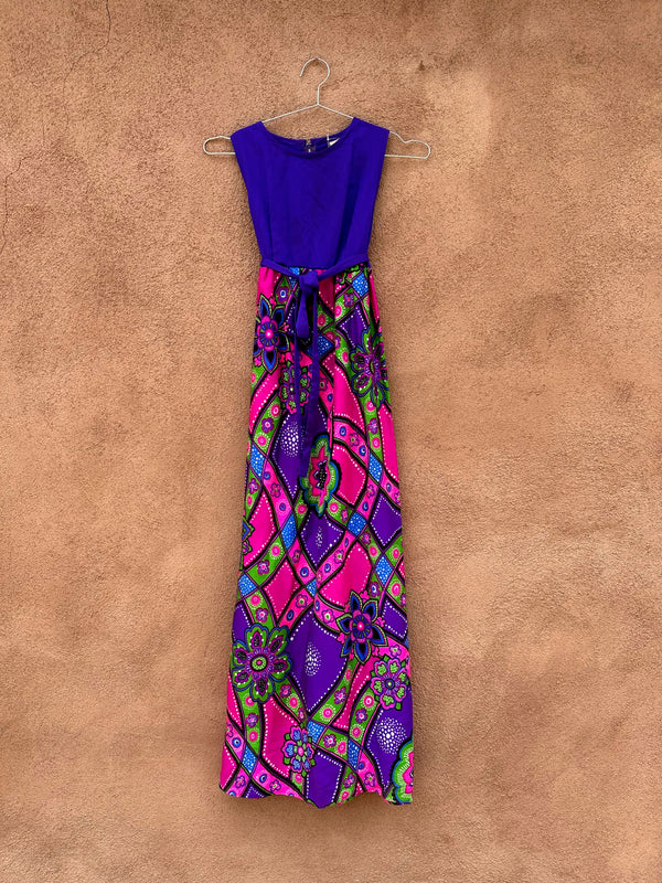 1960's Purple & Pink Floral Sleeveless Hippie Dress