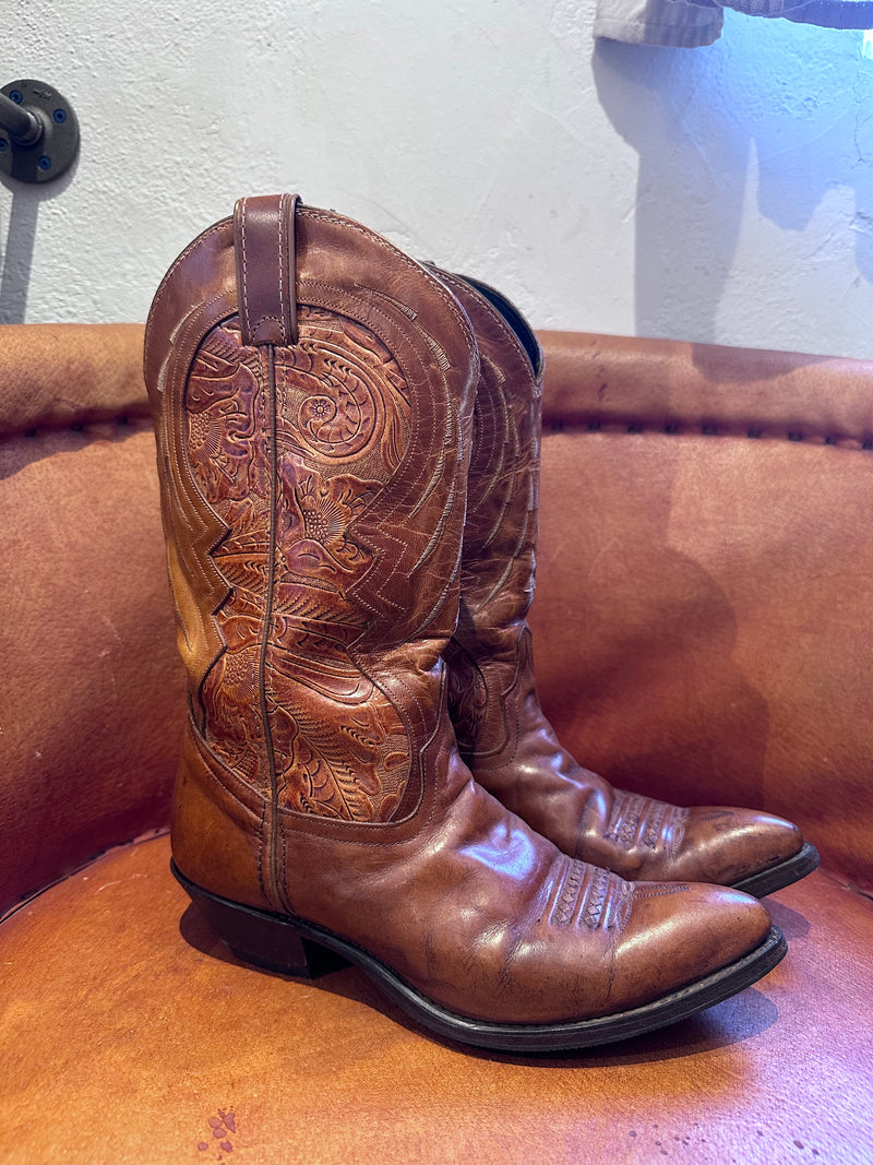 Code West Cowboy Boots with Hand-Tooled Inlay - Approx Size 8/8.5