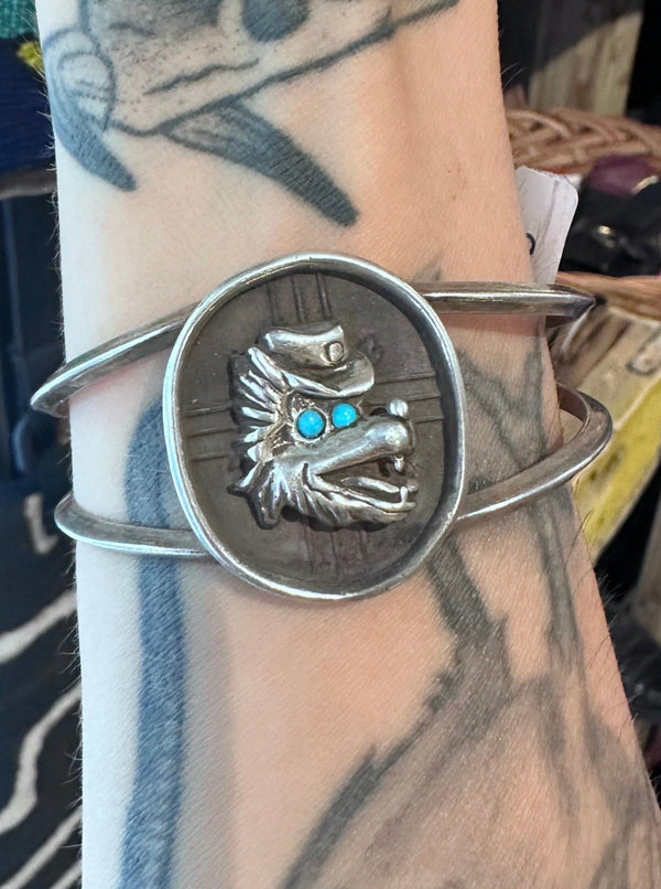 Silver and Turquoise Lobo Cuff (University of New Mexico)