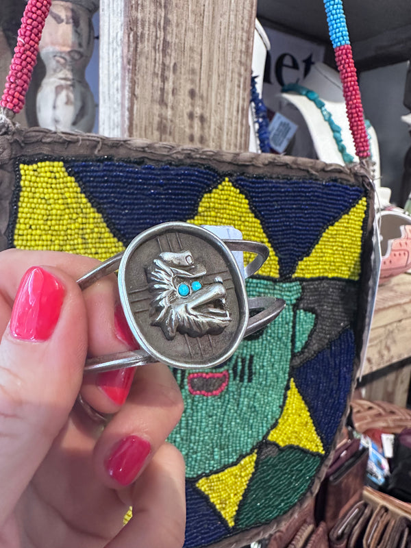 Silver and Turquoise Lobo Cuff (University of New Mexico)