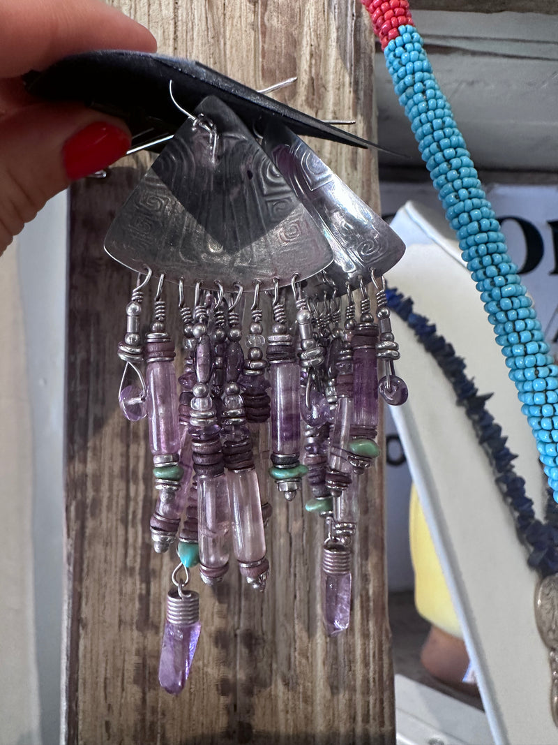 Sterling Amethyst & Turquoise Tabra Earrings