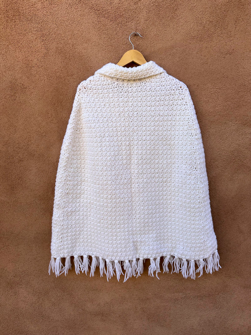 Cream Crochet Cape with Hand Slots & Fringe