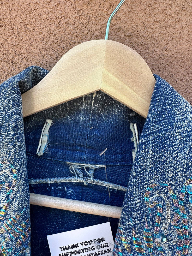 Long Acid Wash Bedazzled Denim Jacket