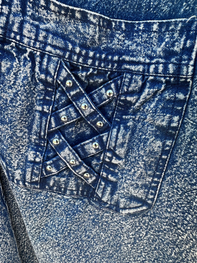 Long Acid Wash Bedazzled Denim Jacket